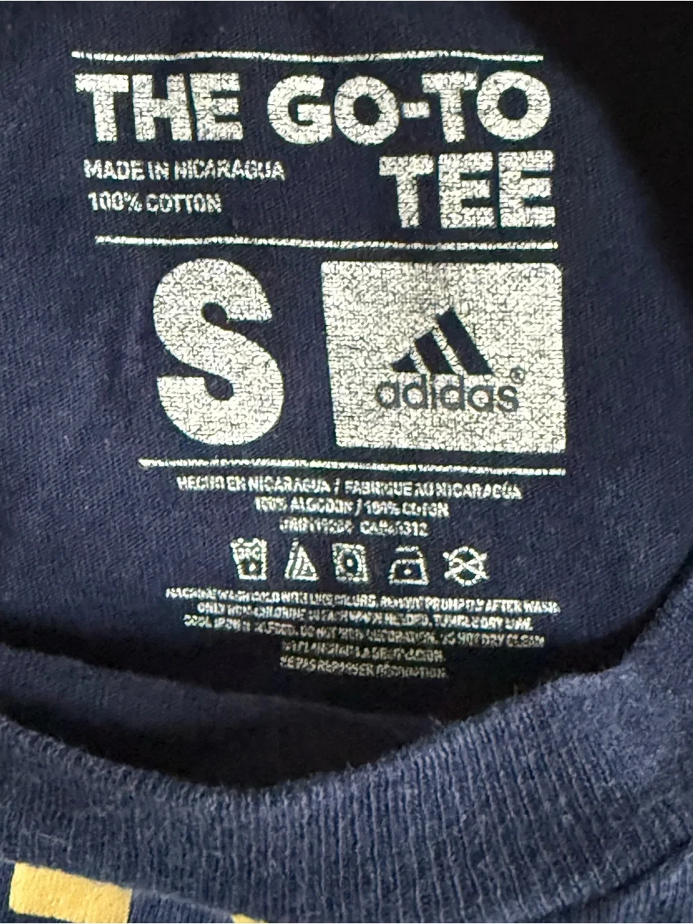 adidas Navy T-Shirt with Gold and White Cheer Graphic